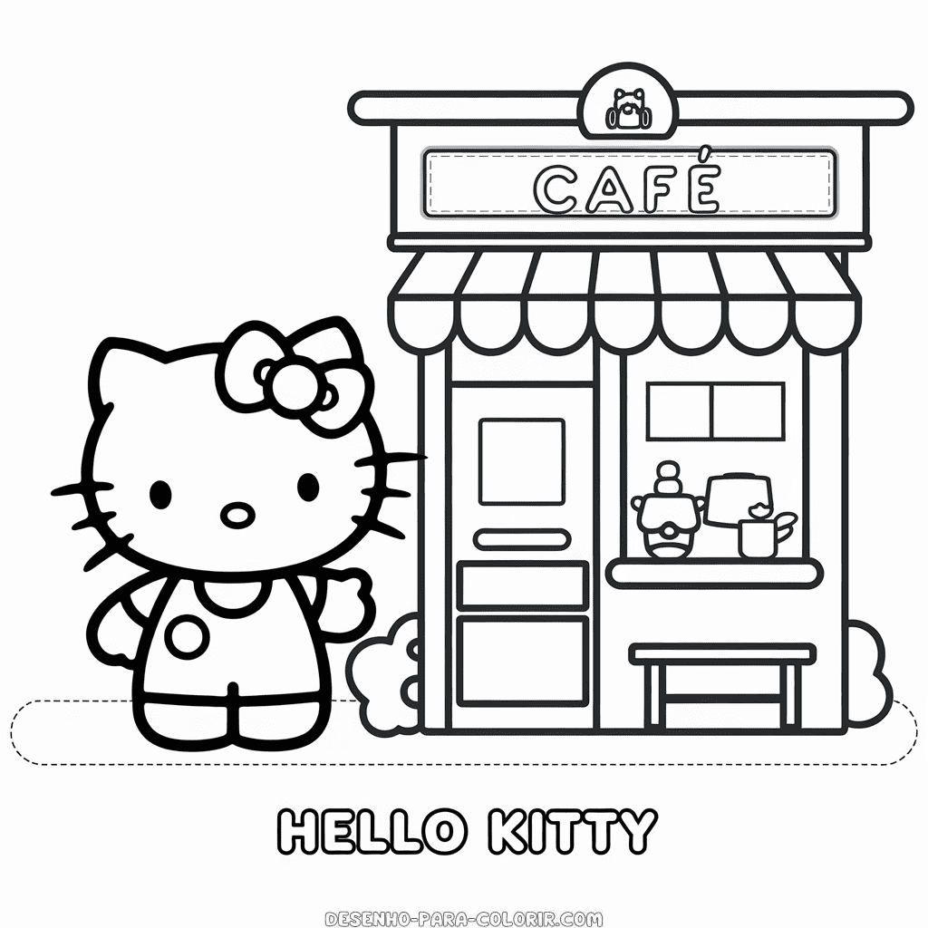 Desenho do Café da Hello Kitty para Colorir