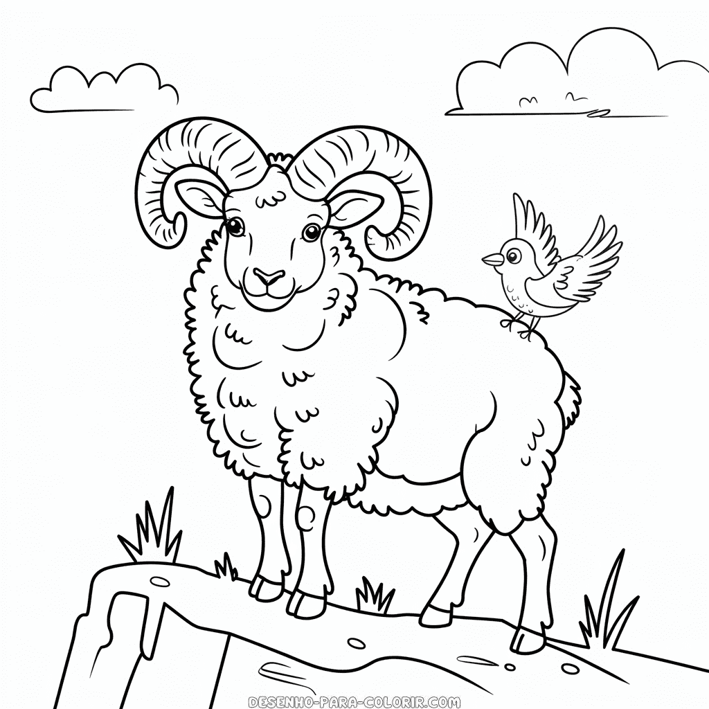 Desenho do Carneiro de Chifres Grandes para Colorir