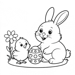 Desenho do Coelhinho e Pintinho para Colorir