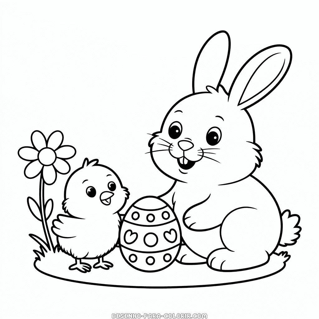 Desenho do Coelhinho e Pintinho para Colorir