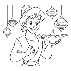Desenho do Desenho Animado Disney Aladdin para Colorir