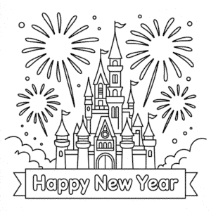 Desenho do Feliz Ano Novo da Disney para Colorir