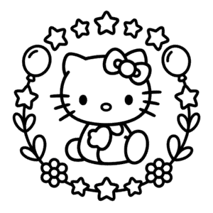 Desenho do Hello Kitty em Preto e Branco para Colorir