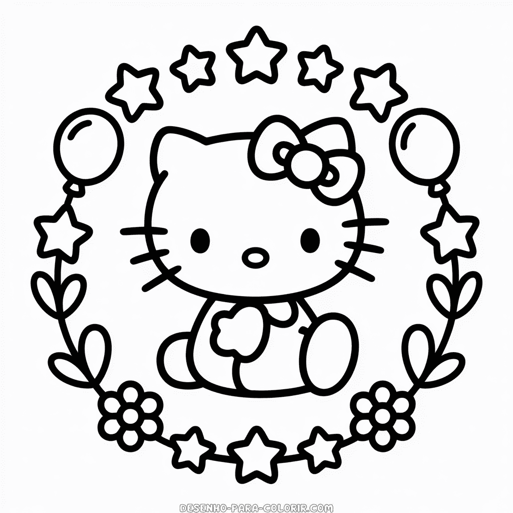 Desenho do Hello Kitty em Preto e Branco para Colorir