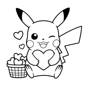 Desenho do Pikachu e Corações para Colorir