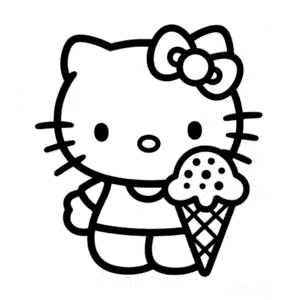 Desenho da Hello Kitty e Sorvete para Colorir