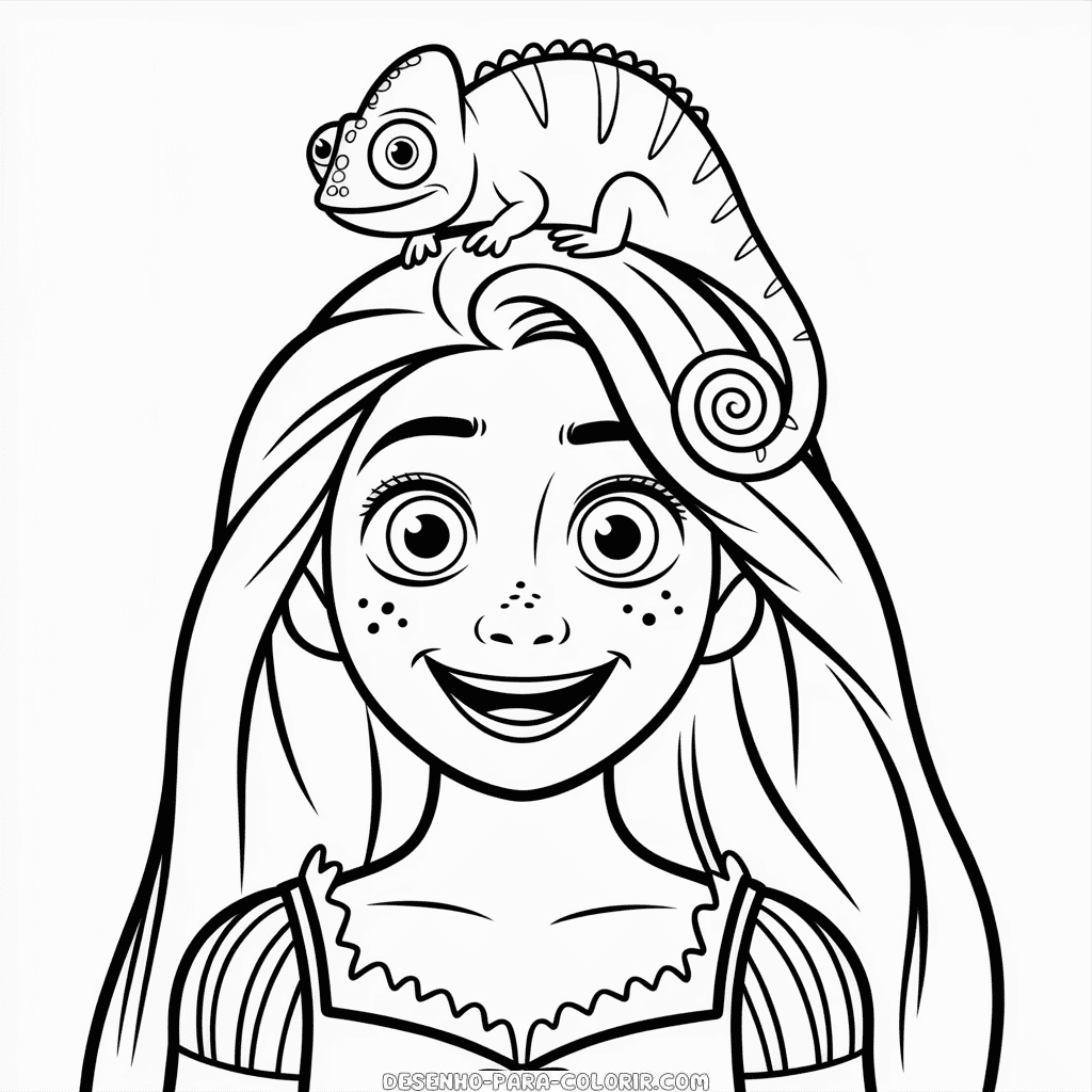 Desenho da Rapunzel e Pascal para Colorir