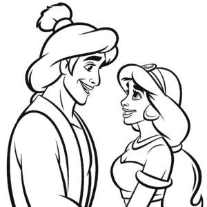 Desenho do Aladdin e Jasmine para Colorir