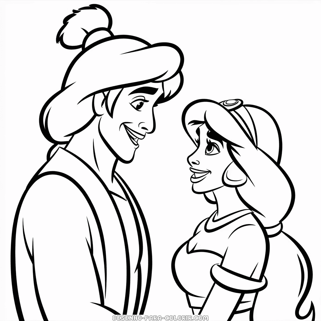 Desenho do Aladdin e Jasmine para Colorir