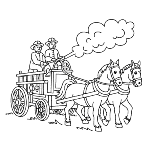 Desenho do Antigo Carro de Bombeiros Puxado por Cavalos para Colorir