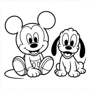 Desenho do Bebê Mickey e Pluto para Colorir