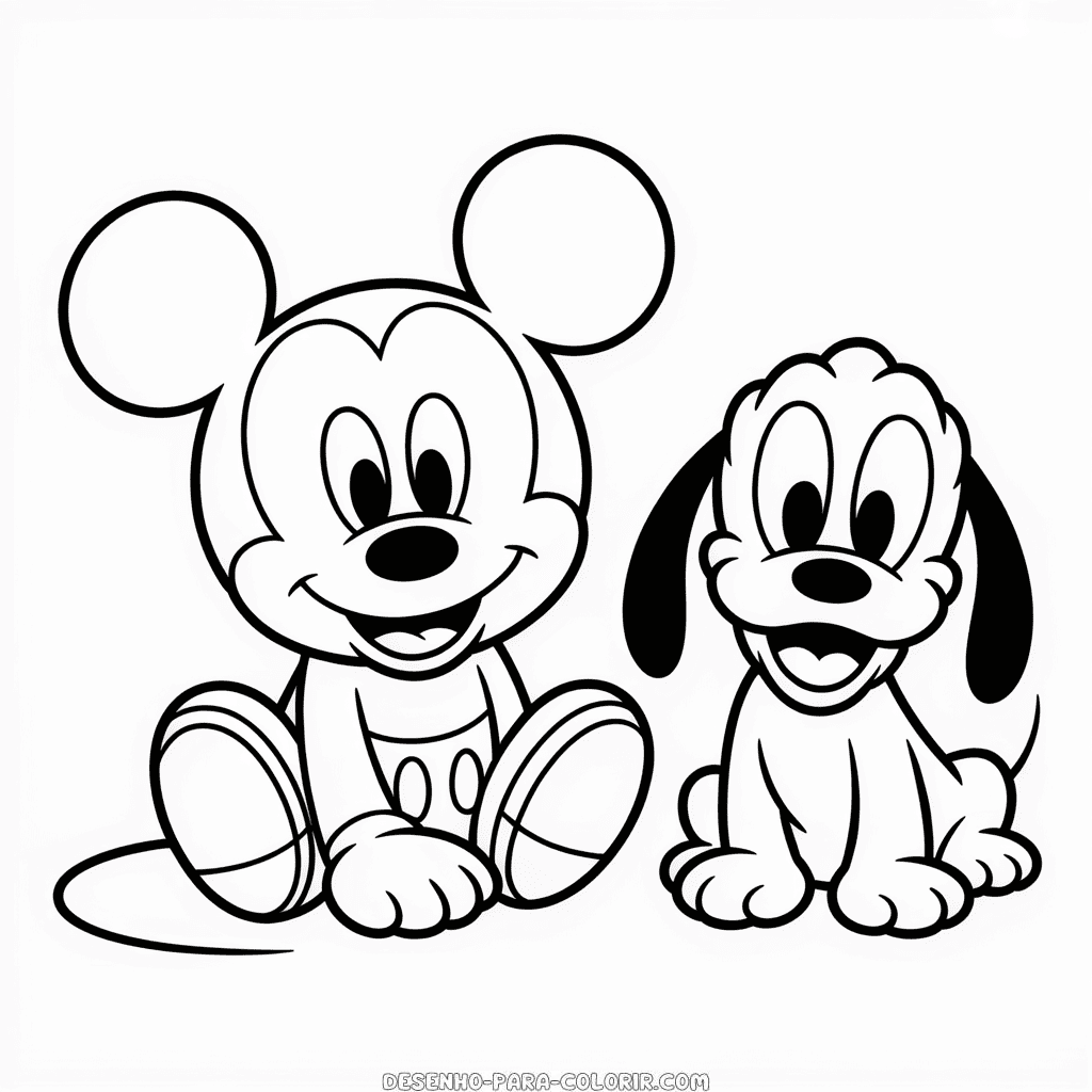 Desenho do Bebê Mickey e Pluto para Colorir