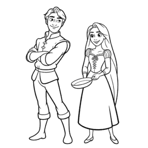 Desenho do Flynn Rider e Rapunzel para Colorir