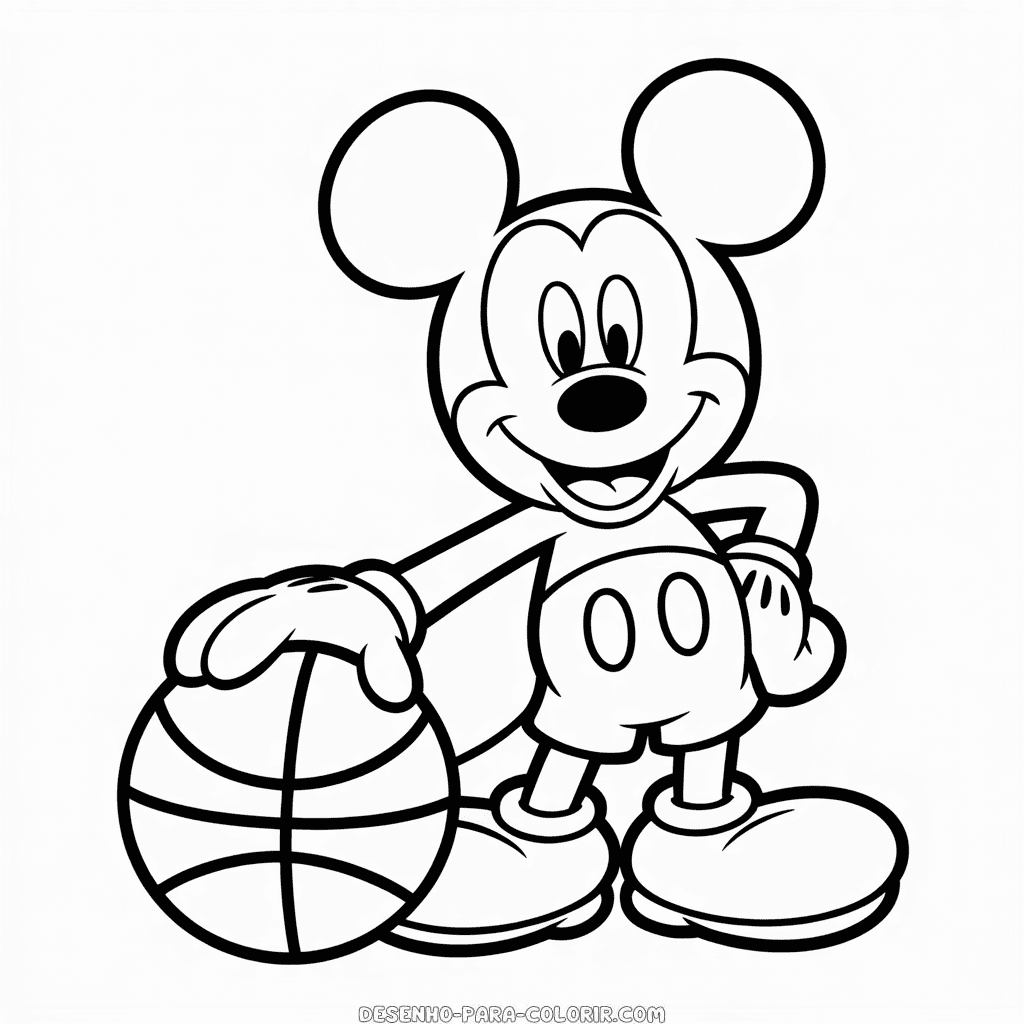 Desenho do Mickey Mouse Jogando Basquete para Colorir