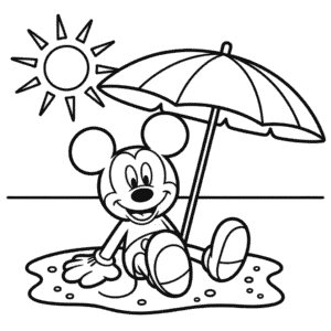 Desenho do Mickey Mouse na Praia para Colorir