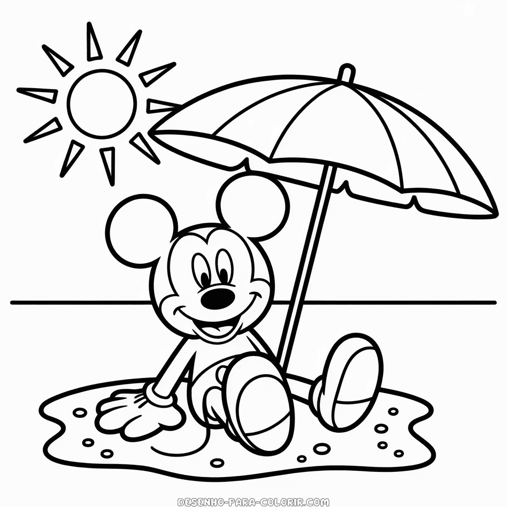 Desenho do Mickey Mouse na Praia para Colorir
