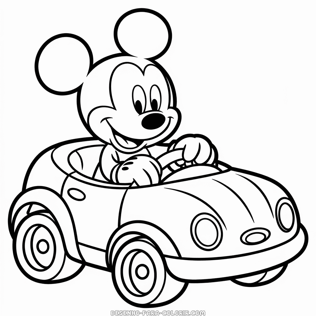 Desenho do Mickey Mouse no Carro para Colorir
