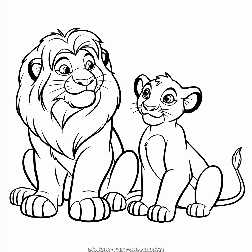 Desenho do Simba e Nala do O Rei Leão para Colorir