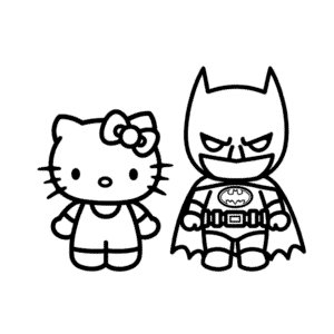 Desenho da Hello Kitty e Batman para Colorir