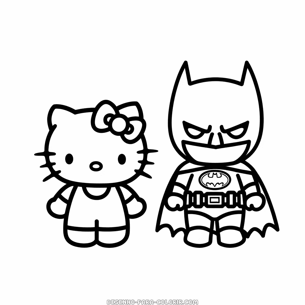 Desenho da Hello Kitty e Batman para Colorir