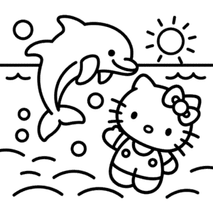 Desenho da Hello Kitty e do Golfinho para Colorir