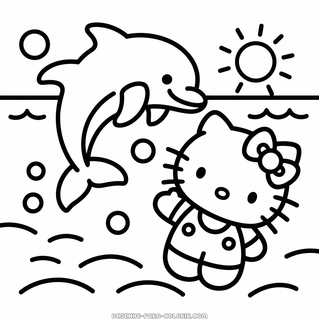 Desenho da Hello Kitty e do Golfinho para Colorir