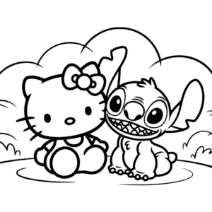 Desenho da Hello Kitty e do Stitch para Colorir