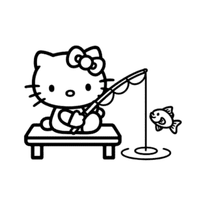 Desenho da Hello Kitty Pescando para Colorir