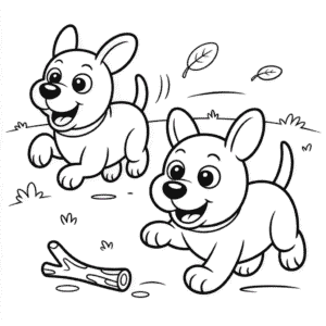 Desenho de Cachorrinhos Fofos Amigos para Colorir