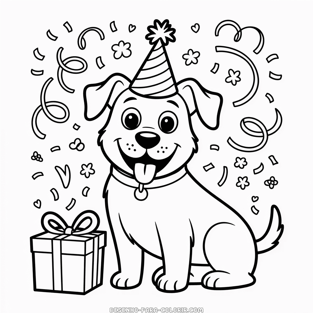 Desenho do Aniversário do Cão para Colorir