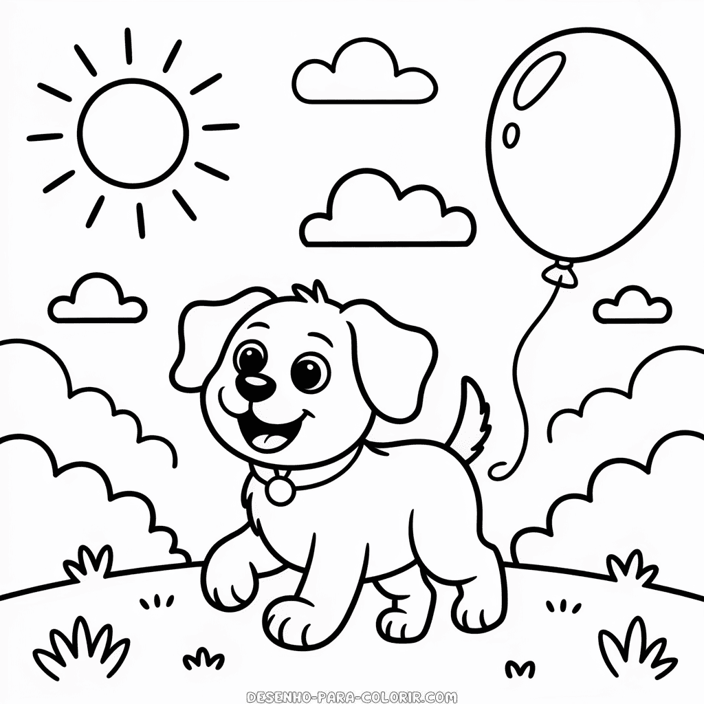 Desenho do Cachorro Preto e Branco para Colorir
