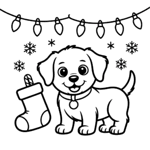 Desenho do Filhote de Cachorro Natalino para Colorir