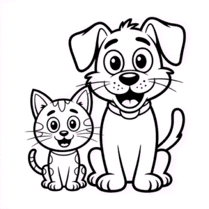 Desenho do Gato e Cachorro Cartoon para Colorir