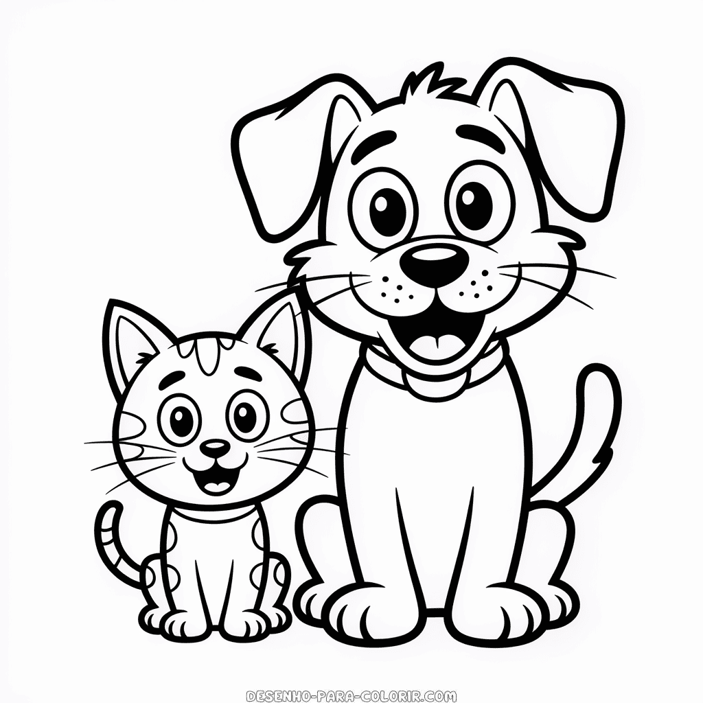 Desenho do Gato e Cachorro Cartoon para Colorir