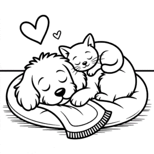 Desenho do Gato Fofo e Cachorro para Colorir