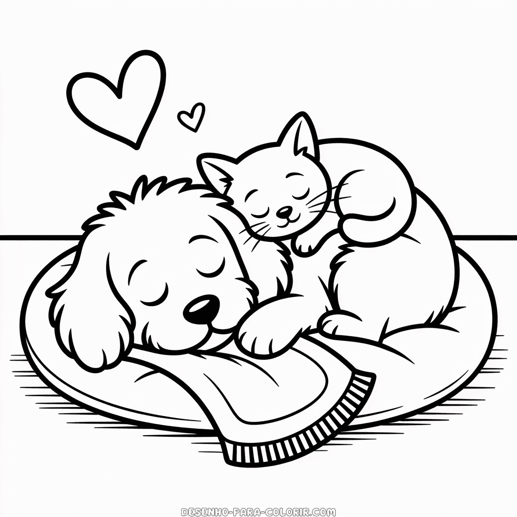 Desenho do Gato Fofo e Cachorro para Colorir
