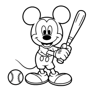 Desenho do Mickey Mouse Jogando Baseball para Colorir