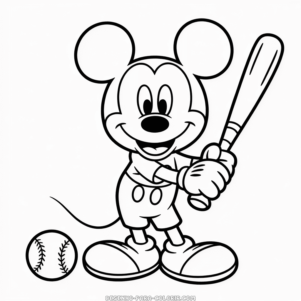 Desenho do Mickey Mouse Jogando Baseball para Colorir