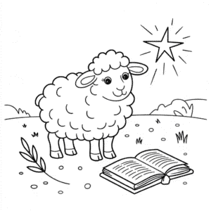 Desenho da Bíblia e da Ovelha para Colorir