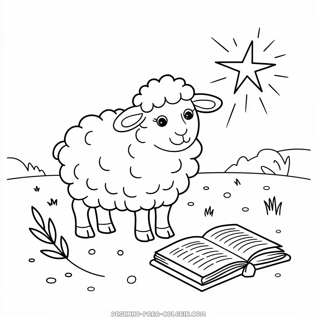 Desenho da Bíblia e da Ovelha para Colorir