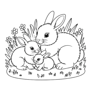 Desenho da Família de Coelhos para Colorir
