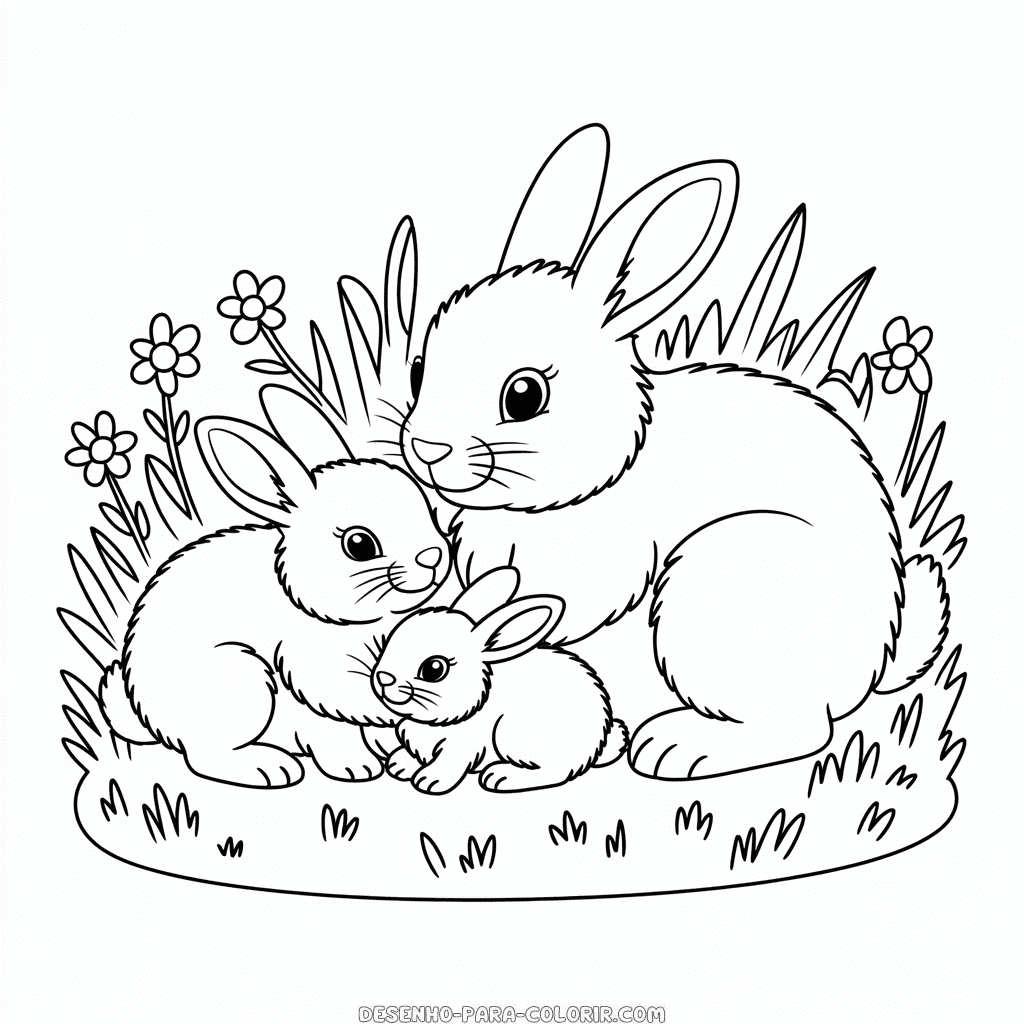 Desenho da Família de Coelhos para Colorir