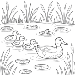 Desenho da Família de Patos para Colorir