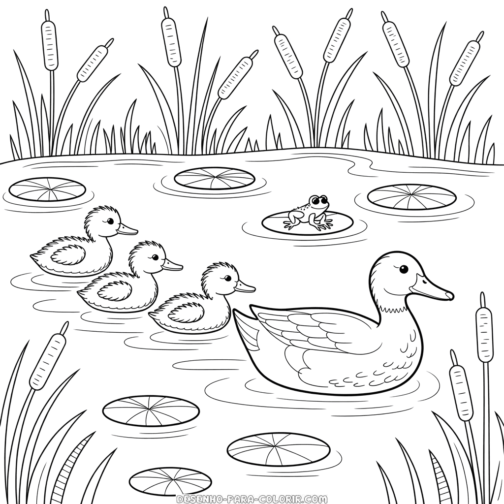 Desenho da Família de Patos para Colorir