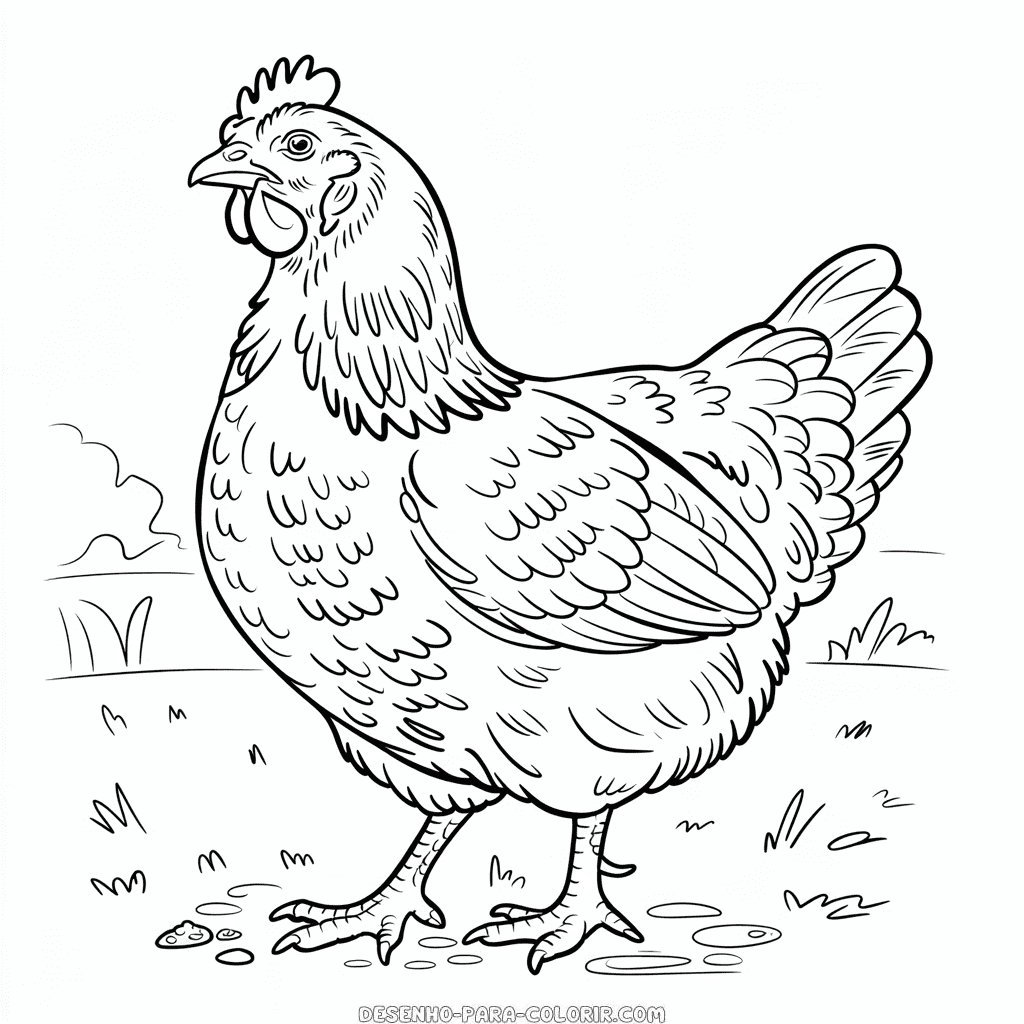Desenho da Galinha Adulta para Colorir