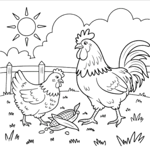 Desenho da Galinha e do Galo para Colorir