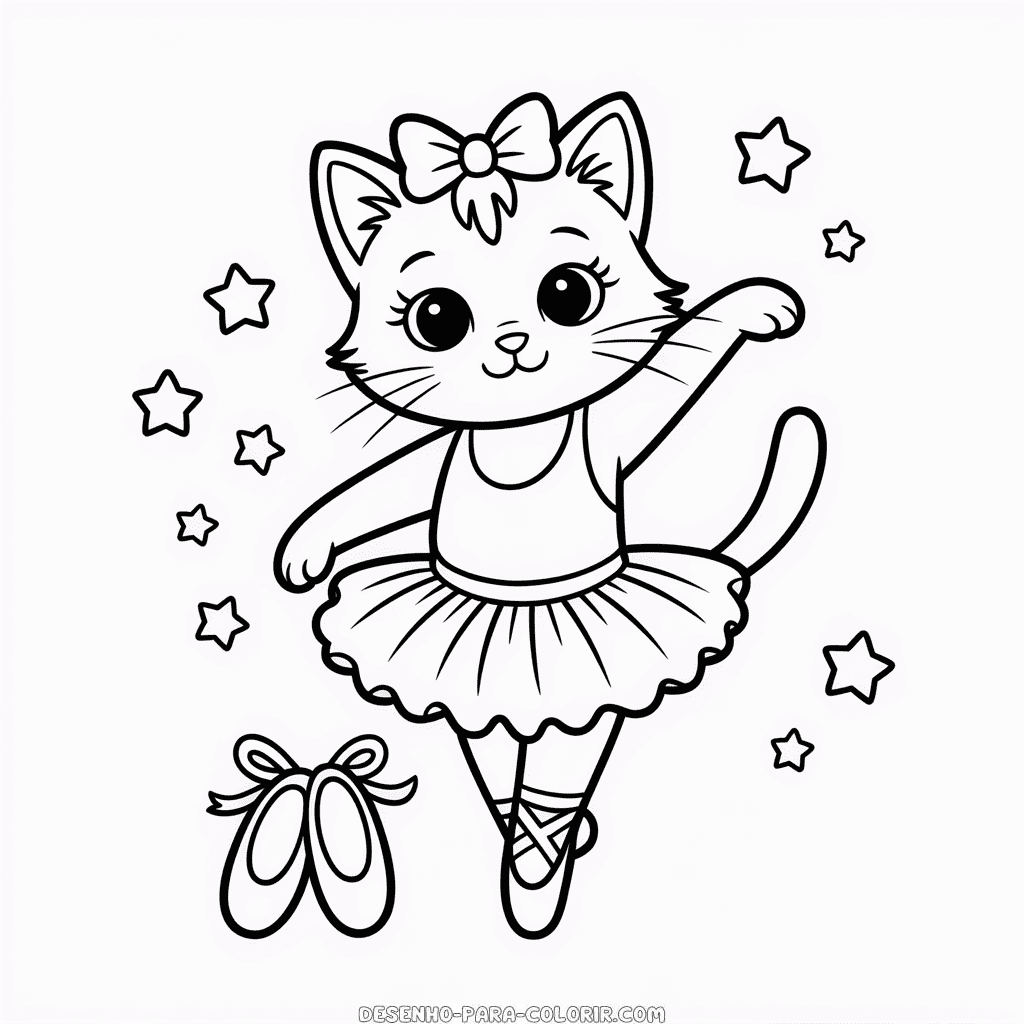 Desenho da Gata Bailarina para Colorir