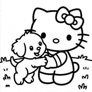 Desenho da Hello Kitty com Filhote para Colorir