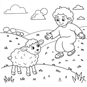 Desenho da História Bíblica da Ovelha Perdida para Colorir