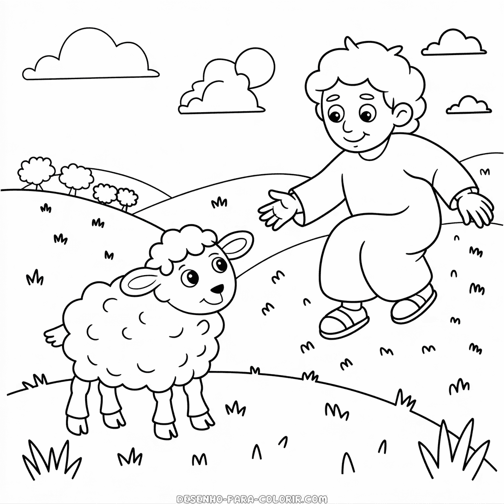 Desenho da História Bíblica da Ovelha Perdida para Colorir